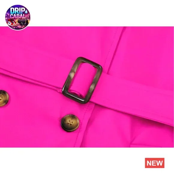 Double Breasted Trench Coat Mid-Length Belted Overcoat with Detachable Hood - Picture 6 of 7